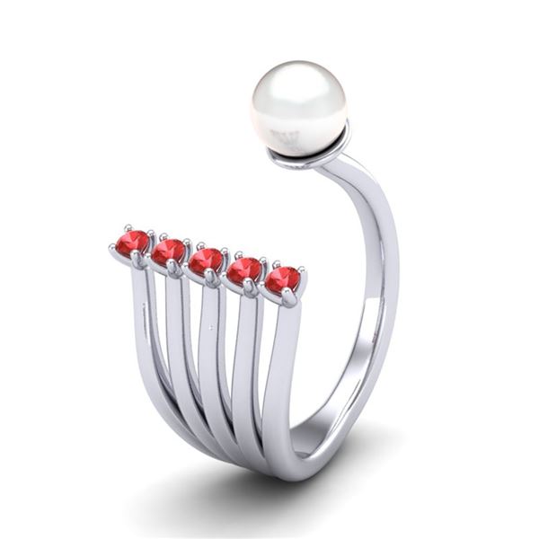 0.75 ctw RED Sapphire & White Pearl Designer Ring 14k White Gold - REF-25X2A
