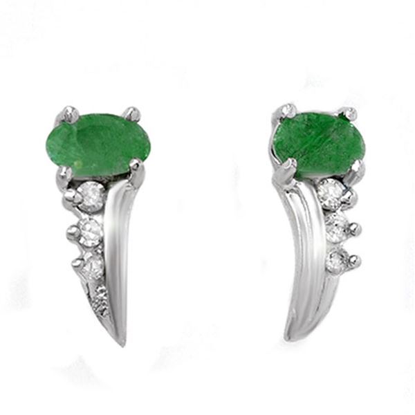 0.60 ctw Emerald & Diamond Earrings 18k White Gold - REF-17W3H