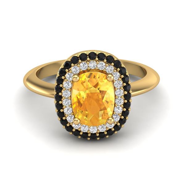 2.50 ctw Citrine With Black & Micro VS/SI Diamond Ring 14k Yellow Gold - REF-49W5H
