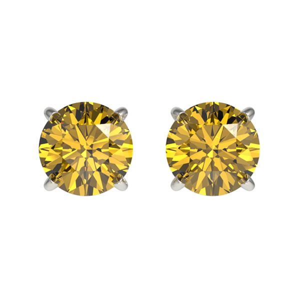 1.08 ctw Certified Intense Yellow Diamond Stud Earrings 10k White Gold - REF-95W3H