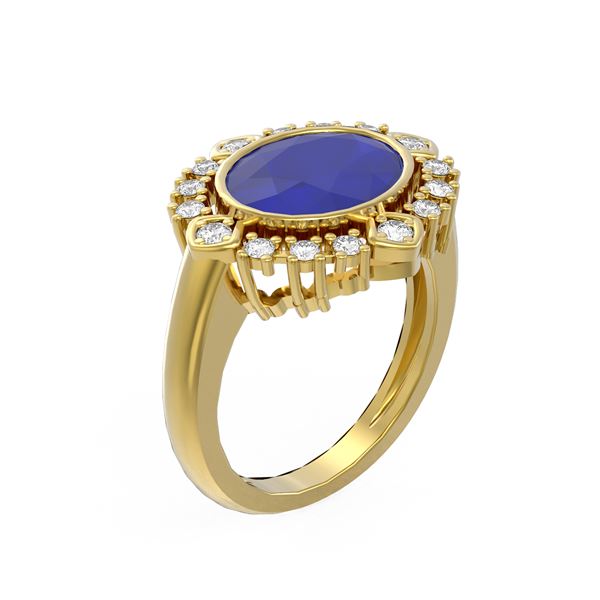 4.54 ctw Sapphire & Diamond Ring 18K Yellow Gold - REF-154W5H