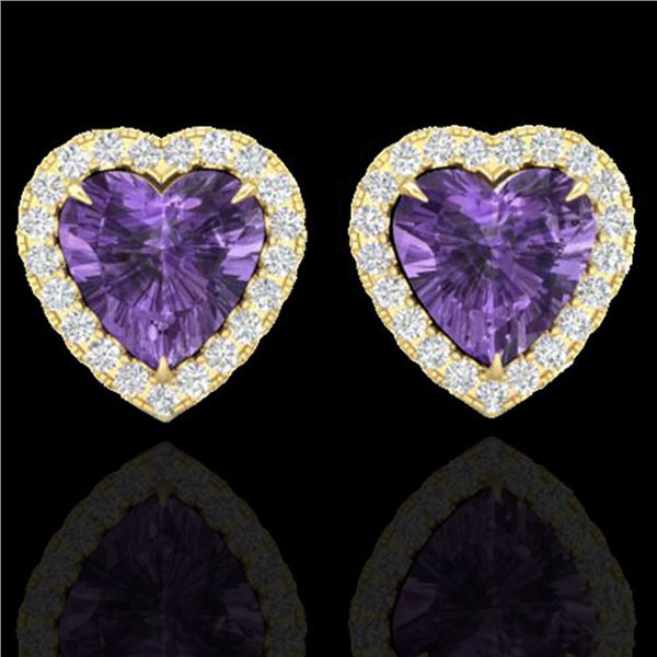 2 ctw Amethyst & Micro Pave VS/SI Diamond Earrings Heart 14k Yellow Gold - REF-38M2G