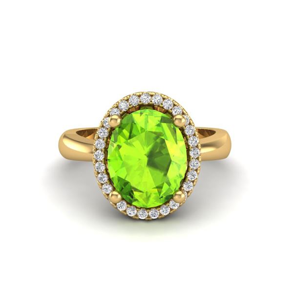 2.50 ctw Peridot & Micro Pave VS/SI Diamond Ring 18k Yellow Gold - REF-42N4F