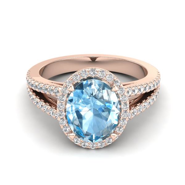 3 Sky Blue Topaz & Micro VS/SI Diamond Halo Ring 14k Rose Gold - REF-47H2R