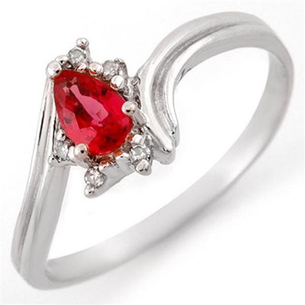 0.35 ctw Red Sapphire & Diamond Ring 18k White Gold - REF-19F8M