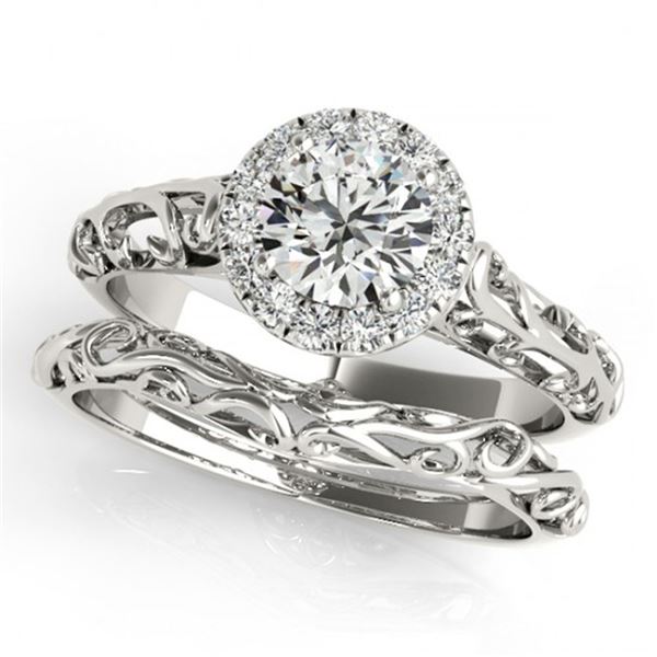 0.62 ctw Certified VS/SI Diamond 2pc Wedding Set Antique 14k White Gold - REF-94F3M