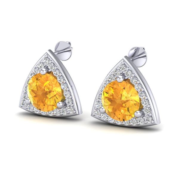 3 ctw Citrine & Micro Pave VS/SI Diamond Stud Earrings 18k White Gold - REF-48F6M
