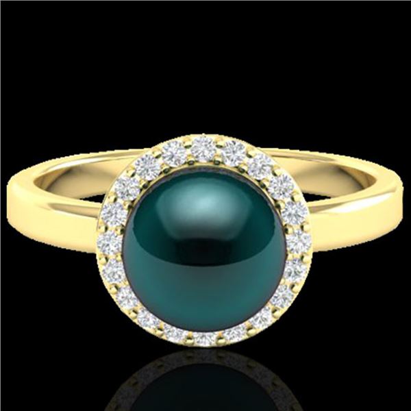 0.25 ctw Micro Pave VS/SI Diamond & Peacock Pearl Ring 18k Yellow Gold - REF-41G6W