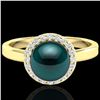 Image 1 : 0.25 ctw Micro Pave VS/SI Diamond & Peacock Pearl Ring 18k Yellow Gold - REF-41G6W