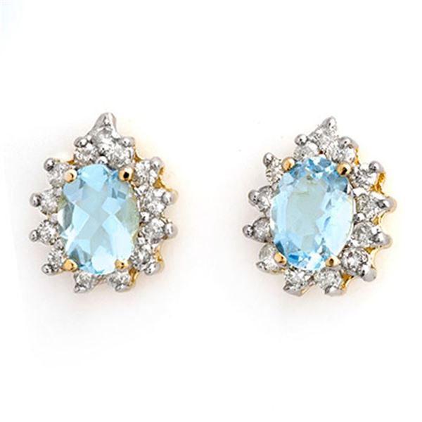 3.75 ctw Aquamarine & Diamond Earrings 14k Yellow Gold - REF-96Y4X