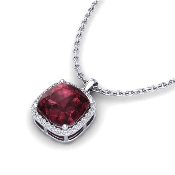 6 ctw Garnet & Micro Pave Halo VS/SI Diamond Necklace 18k White Gold - REF-41Y9X
