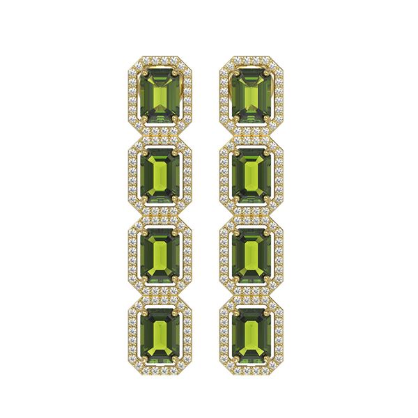 12.41 ctw Tourmaline & Diamond Micro Pave Halo Earrings 10k Yellow Gold - REF-198X2A
