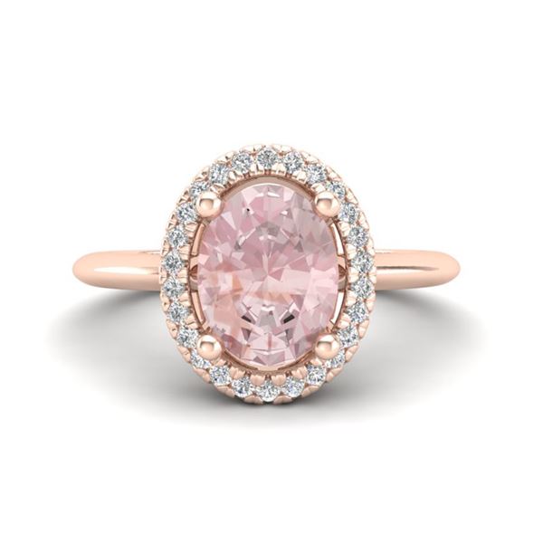 1.50 ctw Morganite & Micro VS/SI Diamond Ring Halo 14k Rose Gold - REF-39W2H