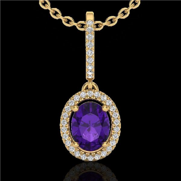 1.75 ctw Amethyst & Micro Pave VS/SI Diamond Necklace 18k Yellow Gold - REF-41F8M