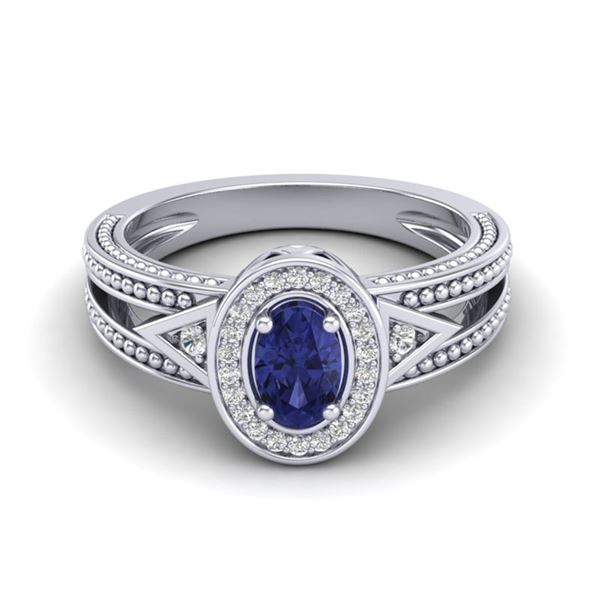 0.58 ctw Tanzanite & VS/SI Diamond Designer Halo Ring 10k White Gold - REF-23R2K