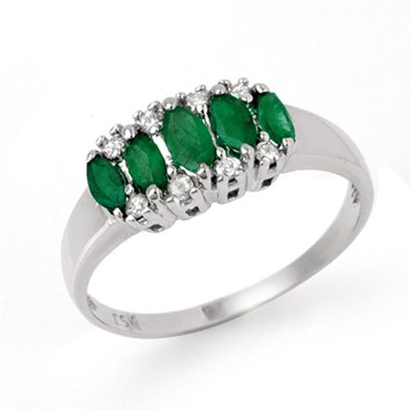 0.77 ctw Emerald & Diamond Ring 18k White Gold - REF-26R6K