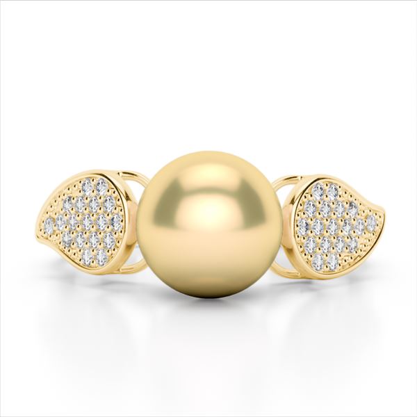 0.27 ctw Micro Pave VS/SI Diamond & Golden Pearl Ring 18k Yellow Gold - REF-38Y2X