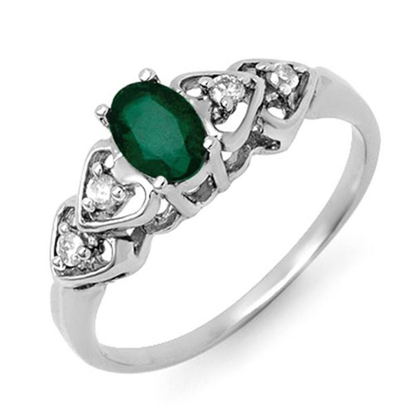 0.57 ctw Emerald & Diamond Ring 18k White Gold - REF-23N2F