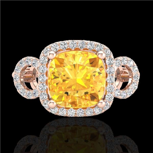 3.75 ctw Citrine & Micro VS/SI Diamond Certified Ring 14k Rose Gold - REF-42G6W