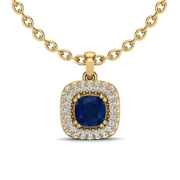 1.08 ctw Sapphire & Micro VS/SI Diamond Necklace Halo 18k Yellow Gold - REF-54W3H