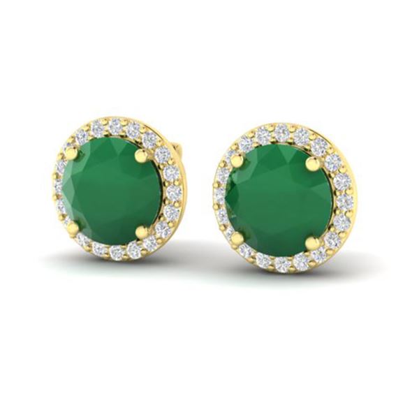 4 ctw Emerald & Halo VS/SI Diamond Micro Pave Earrings 18k Yellow Gold - REF-55X8A