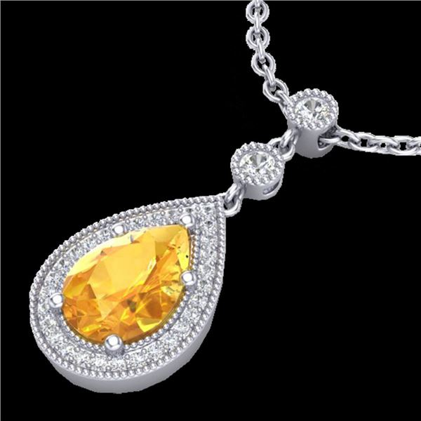2.25 ctw Citrine & Micro Pave VS/SI Diamond Necklace 18k White Gold - REF-34F6M