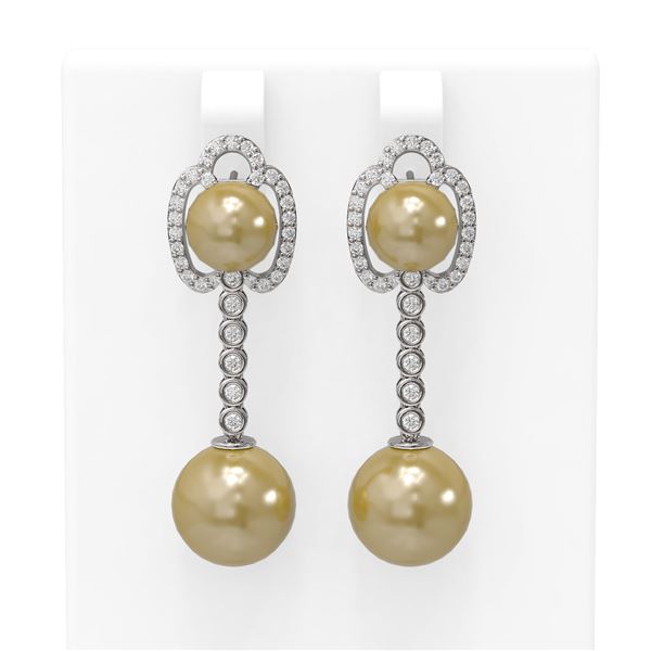 0.63 ctw Diamond & Pearl Earrings 18K White Gold - REF-119F8M