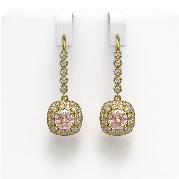4.3 ctw Certified Morganite & Diamond Victorian Earrings 14K Yellow Gold - REF-172A8N