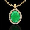 Image 2 : 3 ctw Emerald & Micro Pave VS/SI Diamond Necklace 18k Yellow Gold - REF-51X4A