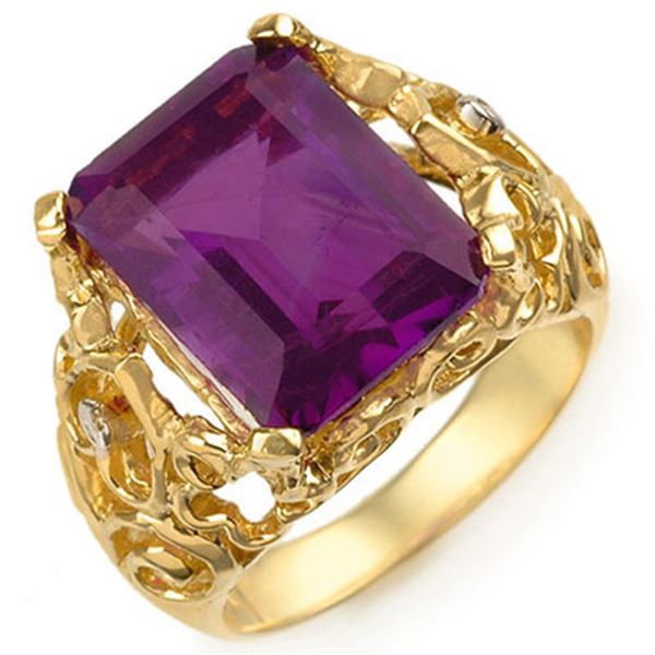 8.03 ctw Amethyst & Diamond Ring 10k Yellow Gold - REF-32X2A