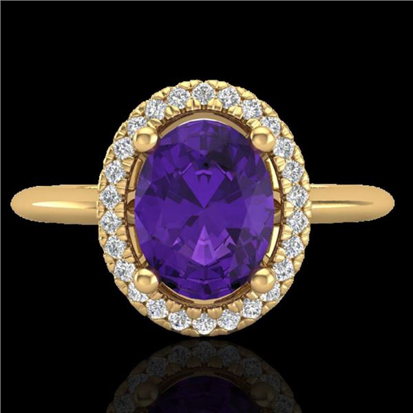 1.75 ctw Amethyst & Micro VS/SI Diamond Ring Halo 18k Yellow Gold - REF-32F8M