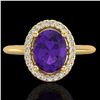 Image 1 : 1.75 ctw Amethyst & Micro VS/SI Diamond Ring Halo 18k Yellow Gold - REF-32F8M