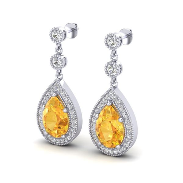4.50 ctw Citrine & Micro VS/SI Diamond Earrings Designer 18k White Gold - REF-52H3R