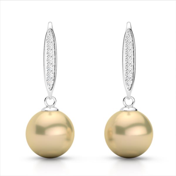 0.18 ctw Micro Pave VS/SI Diamond with Pearl Earrings 18k White Gold - REF-25W9H