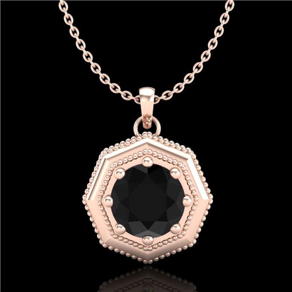 0.75 ctw Fancy Black Diamond Art Deco Stud Necklace 18k Rose Gold - REF-40F9M
