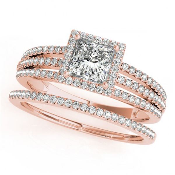1.05 ctw Certified VS/SI Princess Diamond 2pc Set Halo 14k Rose Gold - REF-120N8F
