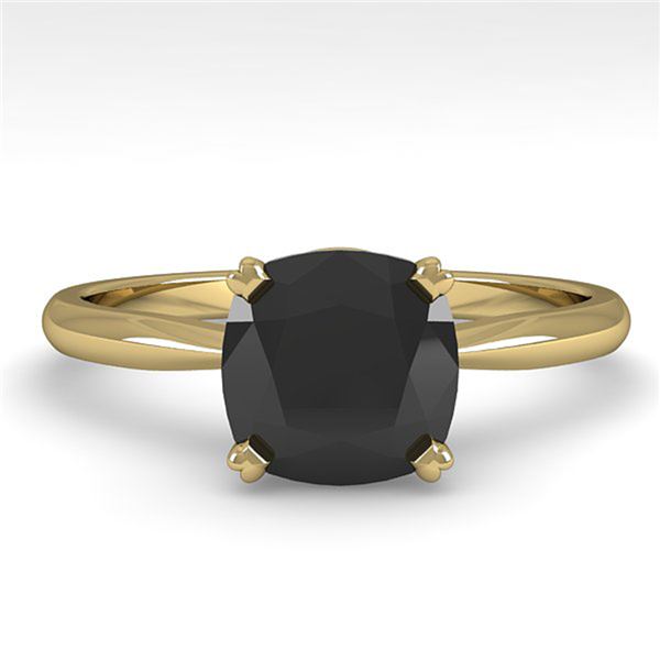 3.0 ctw Cushion Black Diamond Engagment Designer Ring 14k Yellow Gold - REF-97K5Y