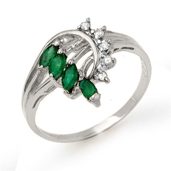0.55 ctw Emerald & Diamond Ring 18k White Gold - REF-27G3W