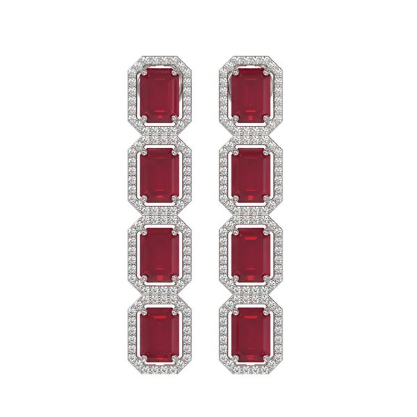 12.33 ctw Ruby & Diamond Micro Pave Halo Earrings 10k White Gold - REF-168R2K