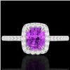 Image 1 : 1.25 ctw Amethyst & Micro Pave VS/SI Diamond Certified Ring 10k White Gold - REF-25Y9X
