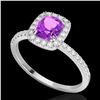 Image 2 : 1.25 ctw Amethyst & Micro Pave VS/SI Diamond Certified Ring 10k White Gold - REF-25Y9X