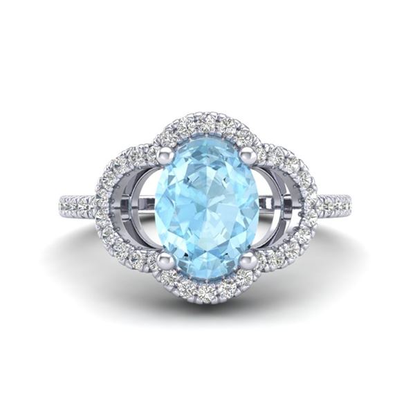 2 ctw Aquamarine & Micro Pave VS/SI Diamond Certified Ring 10k White Gold - REF-32G2W