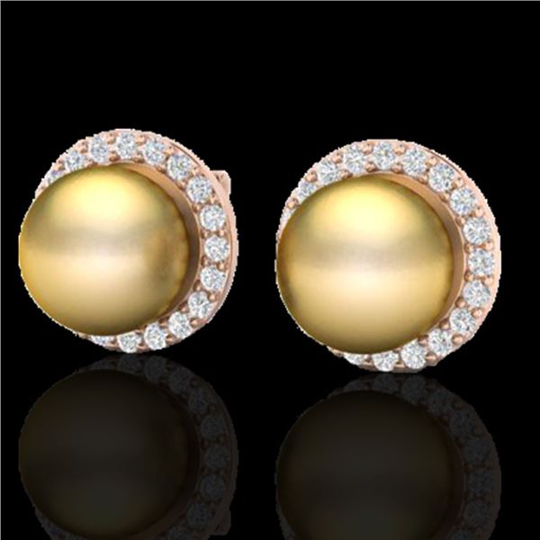 0.50 ctw Micro Pave Diamond & Golden Pearl Earrings 14k Rose Gold - REF-46K5Y
