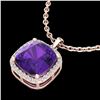 Image 1 : 6 ctw Amethyst & Micro Pave VS/SI Diamond Necklace 14k Rose Gold - REF-39Y5X
