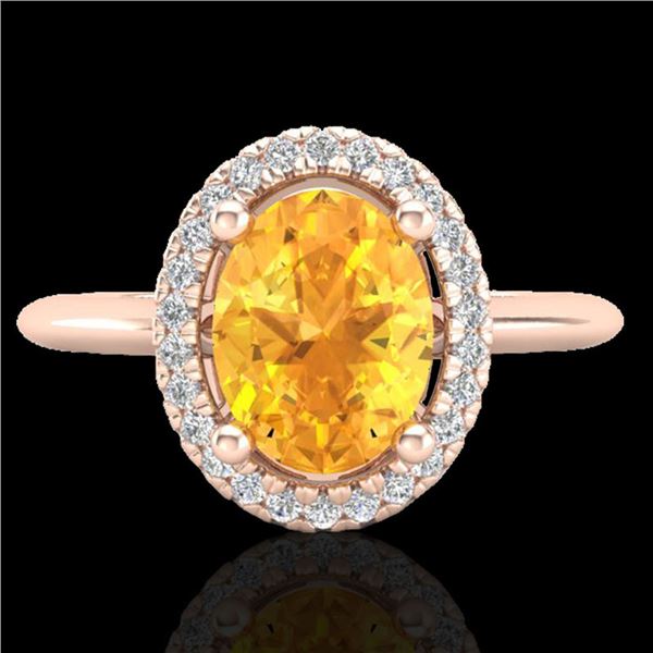 1.75 ctw Citrine & Micro VS/SI Diamond Ring Halo 14k Rose Gold - REF-25X9A