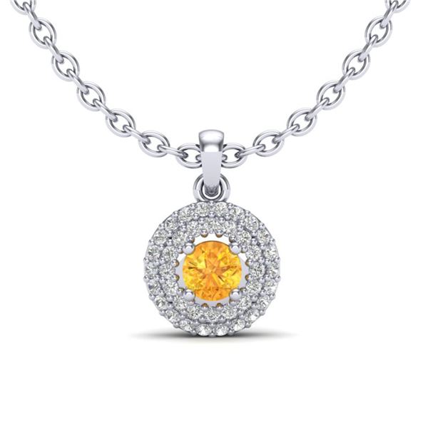 0.60 ctw Citrine & Micro VS/SI Diamond Necklace Halo 18k White Gold - REF-40F2M