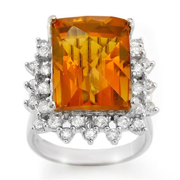 17.15 ctw Citrine & Diamond Ring 10k White Gold - REF-103G5W