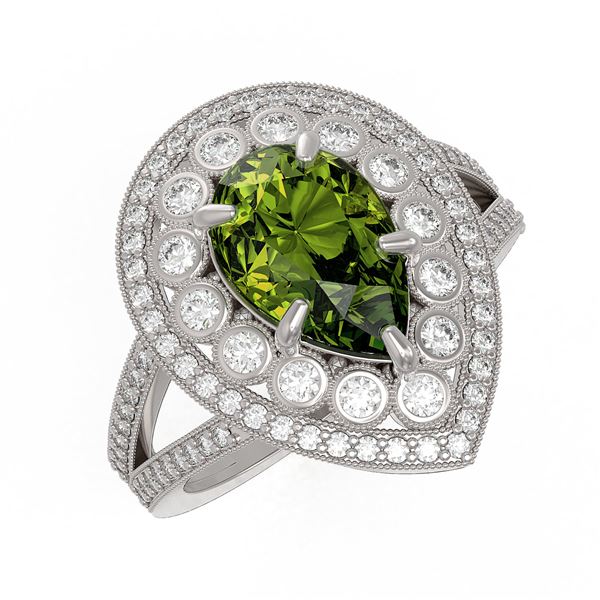 5.02 ctw Certified Tourmaline & Diamond Victorian Ring 14K White Gold - REF-172K8Y