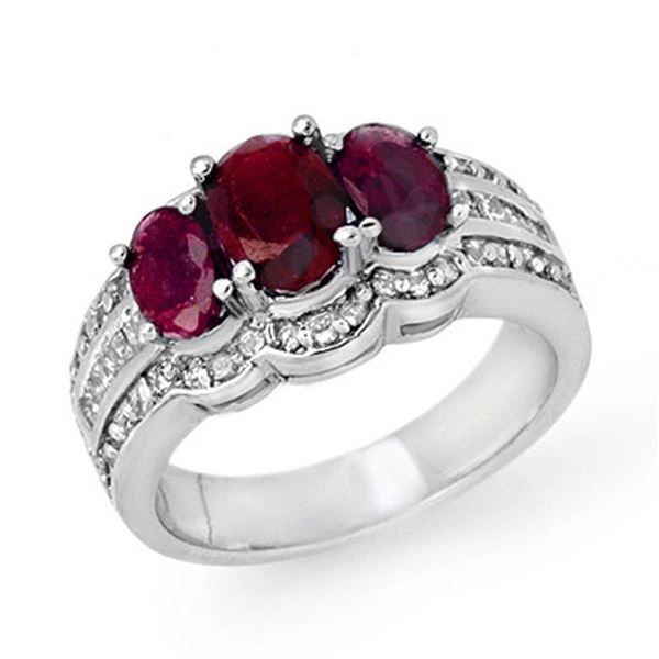 3.50 ctw Ruby & Diamond Ring 14k White Gold - REF-110K2Y