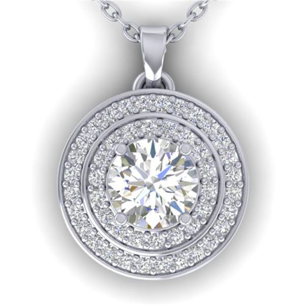 0.9 ctw Certified VS/SI Diamond Art Deco Halo Necklace 14k White Gold - REF-116R4K